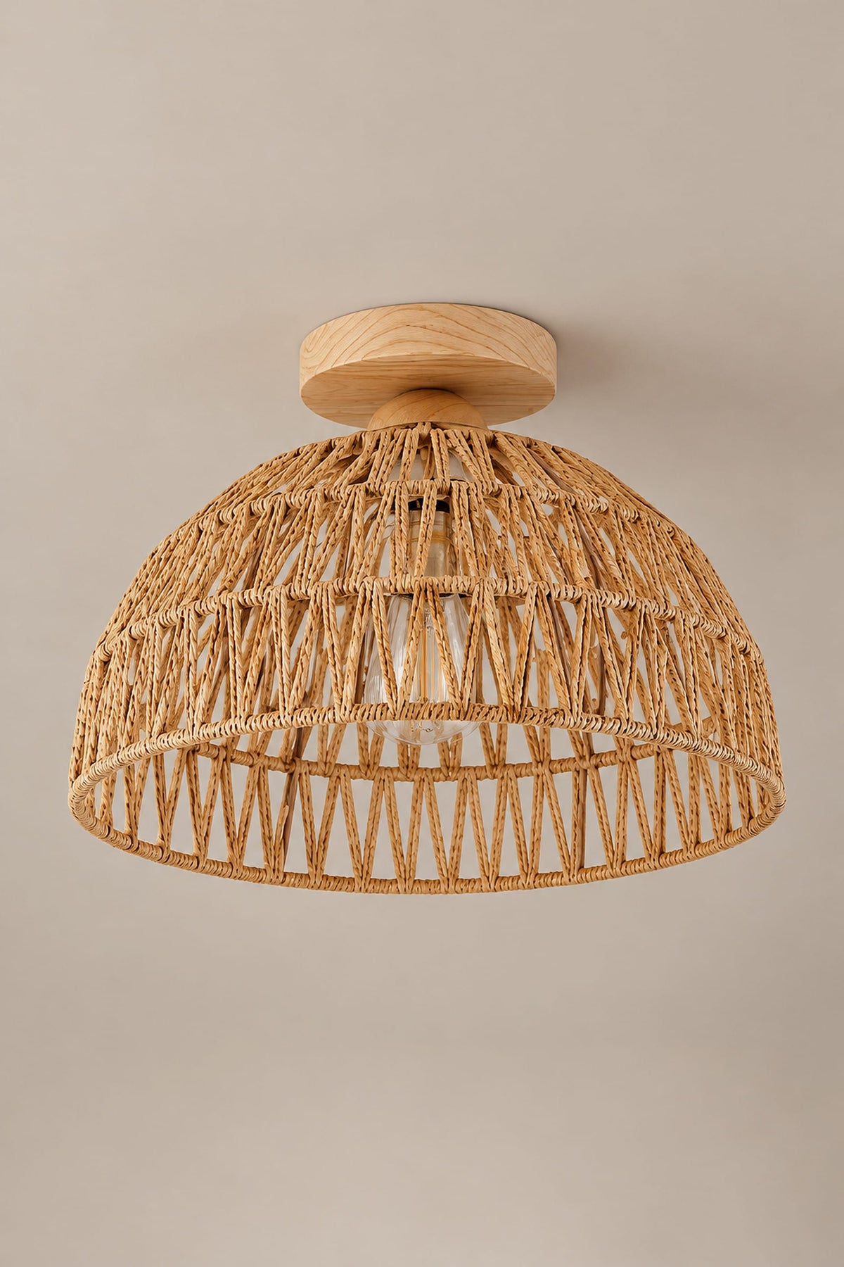 LampeHub Plafonnier Ø30 cm / Blanc froid Plafonnier Rotin Tressé – Dôme Wabi-Sabi