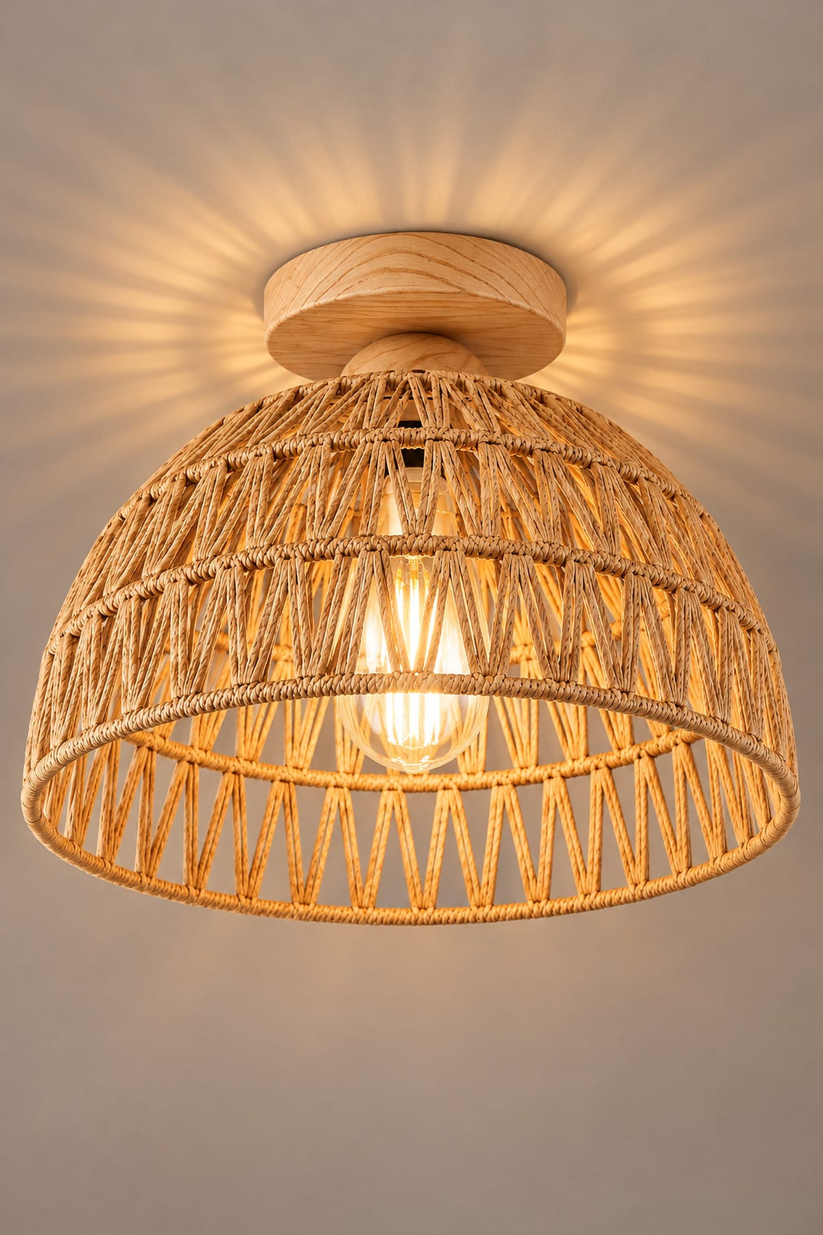 LampeHub Plafonnier Plafonnier Rotin Tressé – Dôme Wabi-Sabi