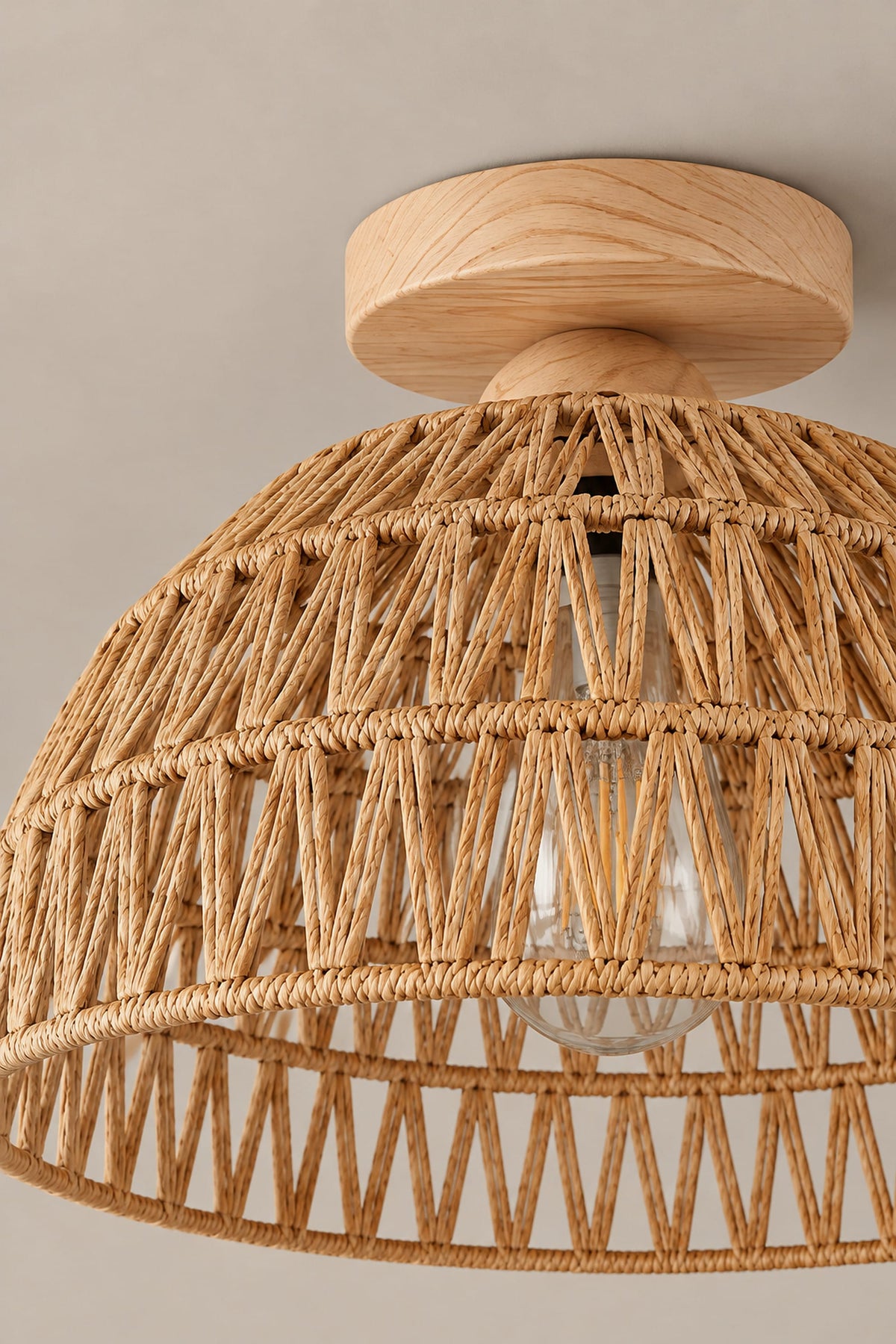 LampeHub Plafonnier Plafonnier Rotin Tressé – Dôme Wabi-Sabi