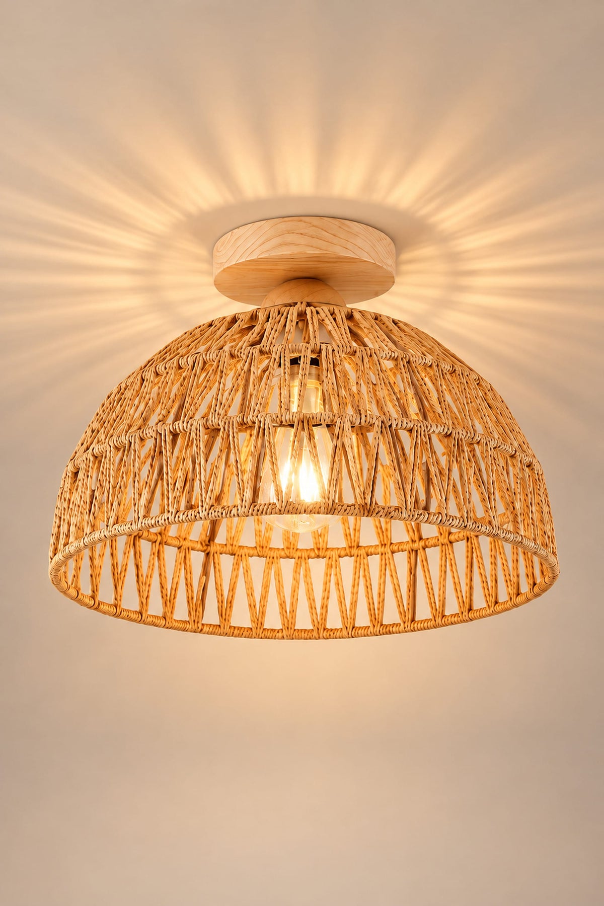 LampeHub Plafonnier Plafonnier Rotin Tressé – Dôme Wabi-Sabi