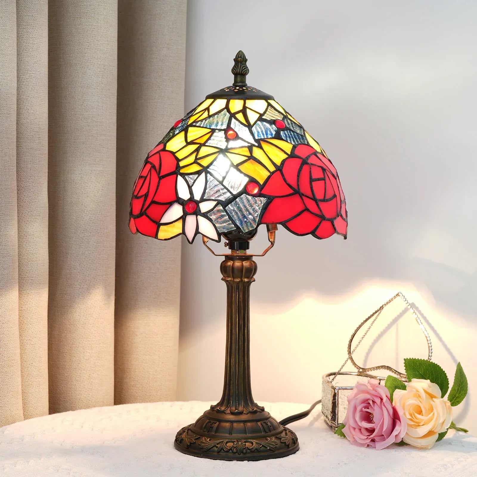 LampeHub Rouge gorge Lampe de chevet Abat Jour à Motif