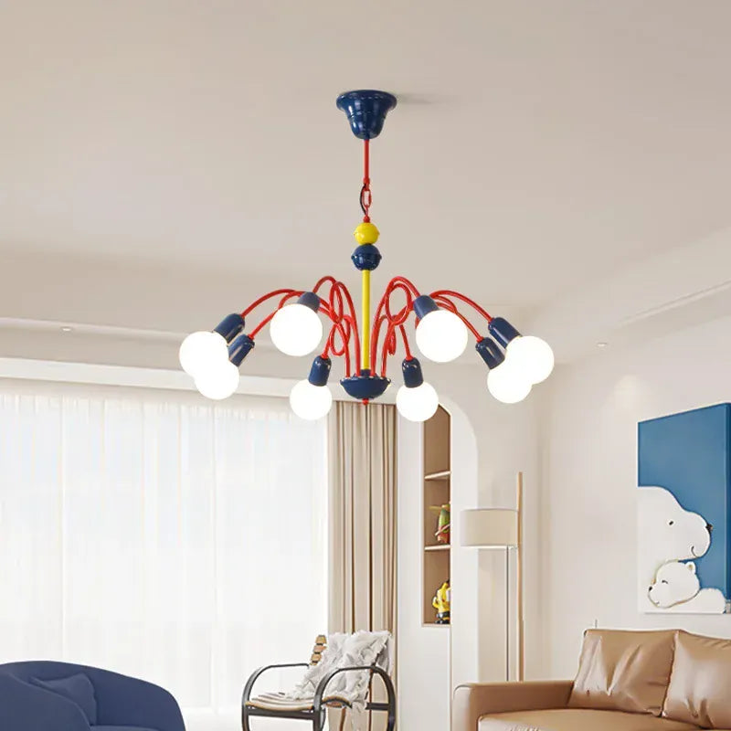 LampeHub SANDYHA Modern Colorful Macaron Chandeliers LED Lamps for Kids Bedroom Living Room Lighting Stylish Suspension Fixture for Girls