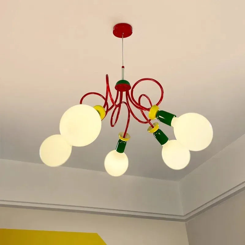 LampeHub SANDYHA Modern Colorful Macaron Chandeliers LED Lamps for Kids Bedroom Living Room Lighting Stylish Suspension Fixture for Girls