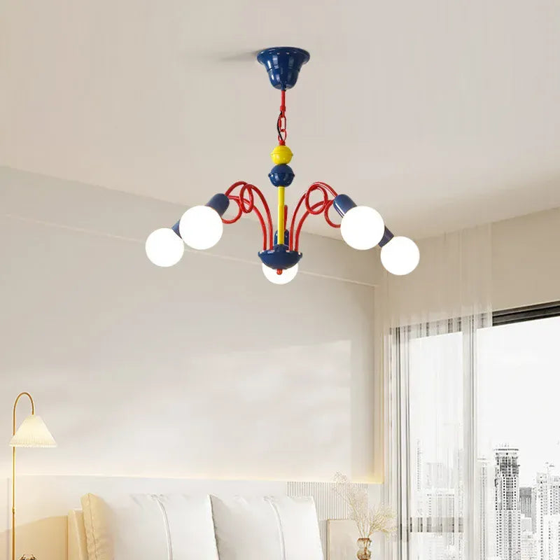 LampeHub SANDYHA Modern Colorful Macaron Chandeliers LED Lamps for Kids Bedroom Living Room Lighting Stylish Suspension Fixture for Girls