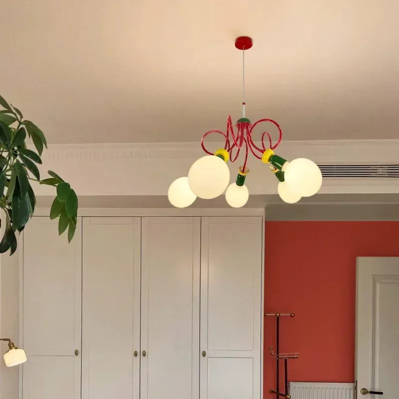 LampeHub SANDYHA Modern Colorful Macaron Chandeliers LED Lamps for Kids Bedroom Living Room Lighting Stylish Suspension Fixture for Girls