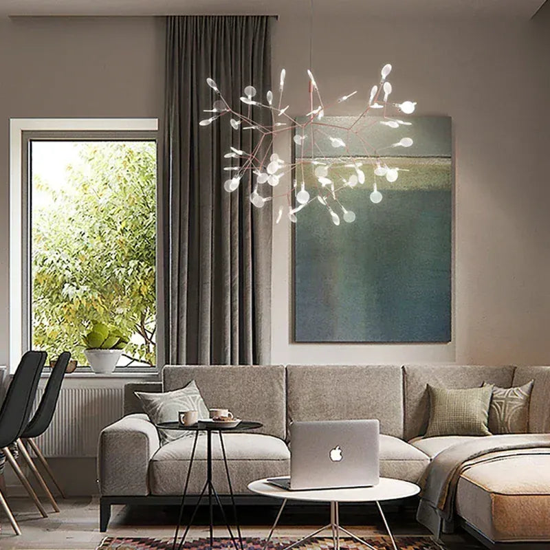 LampeHub SANDYHA Modern Luxury Firefly Chandelier Branch Design Iron Work Pendant Light Led Lamps for Living Room Dinning Indoor Lighting
