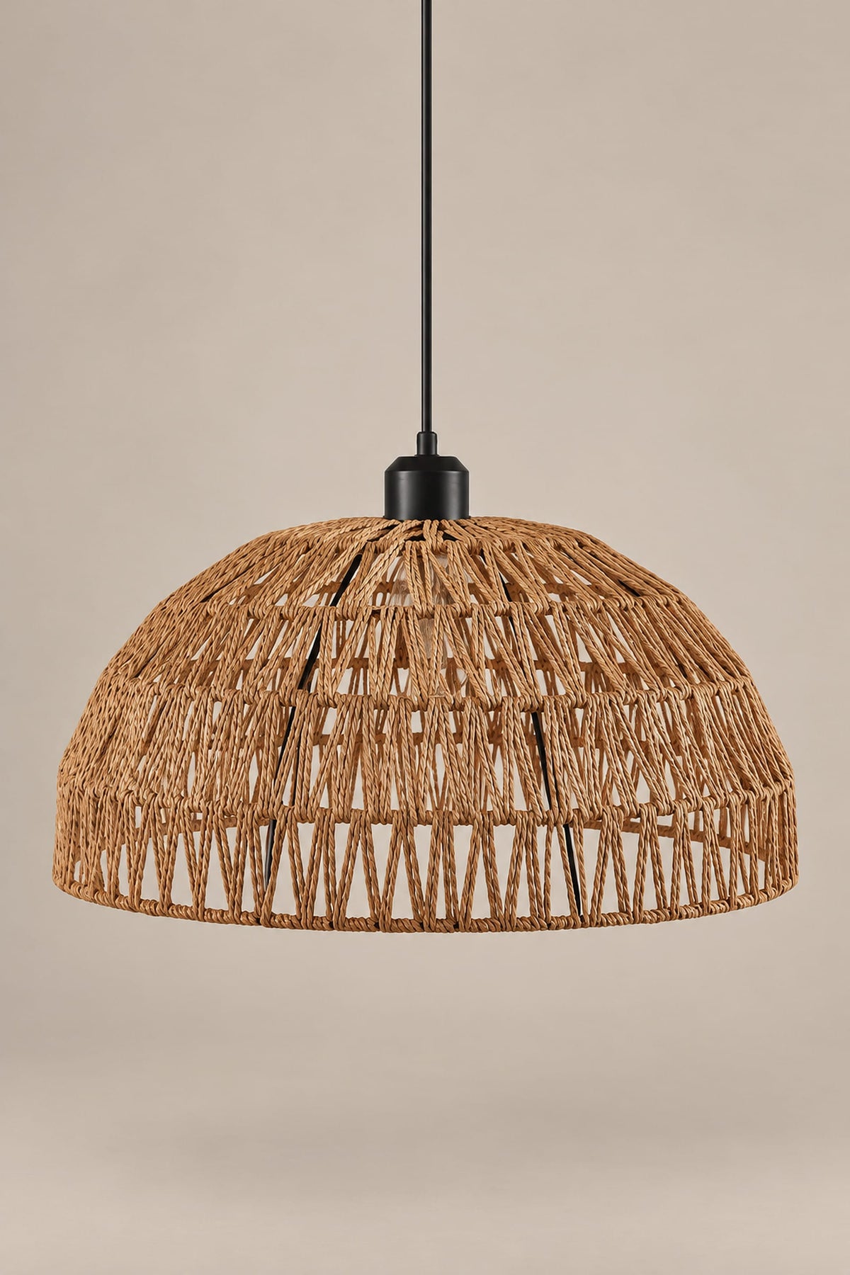 LampeHub Suspension Bois naturel / Ø22 × 13 cm / Non incluse Suspension Dôme Tressée – Abat-jour Fibre Naturelle
