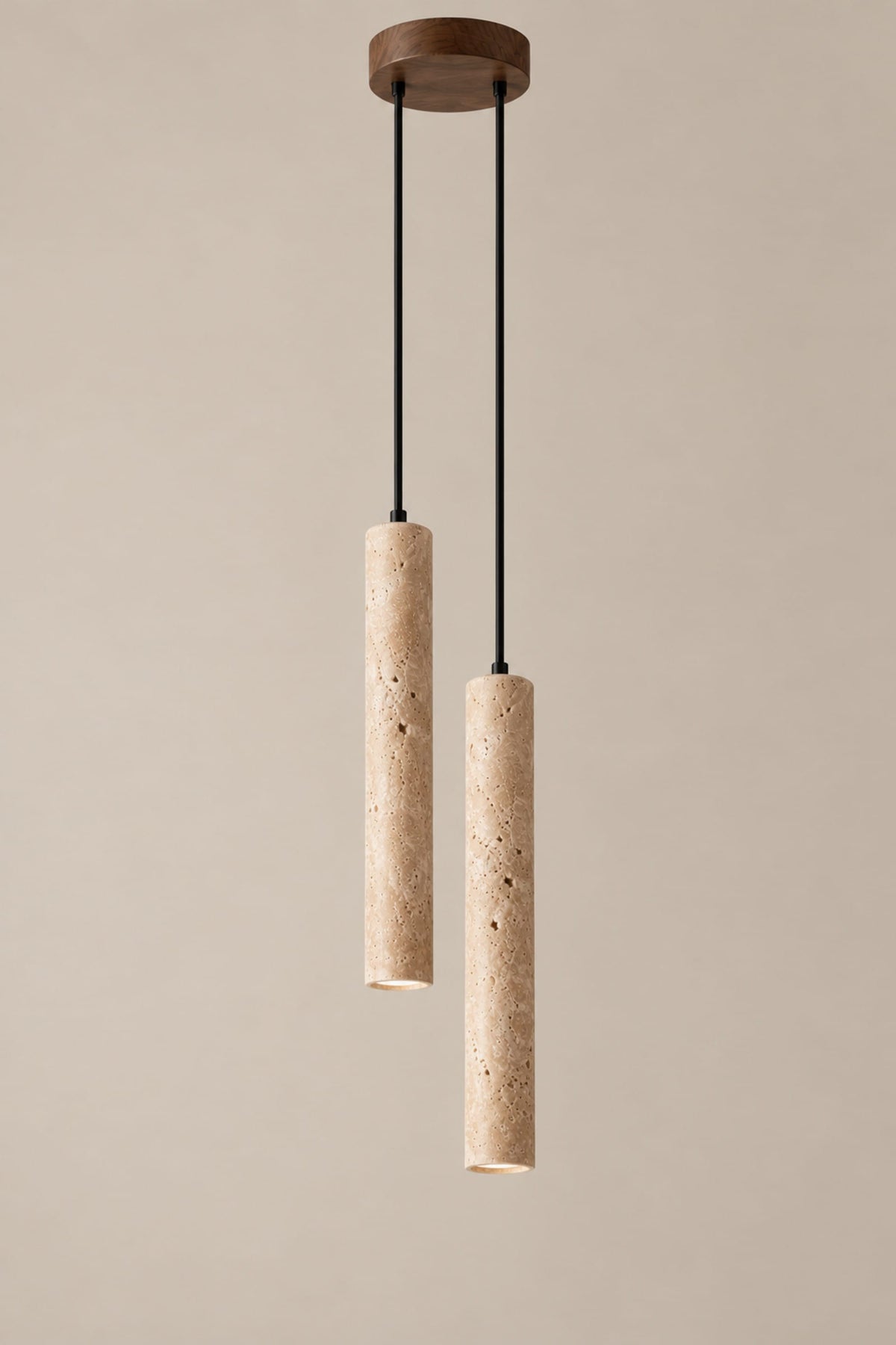 LampeHub Suspension Double Suspension de Chevet en Travertin – Tube LED