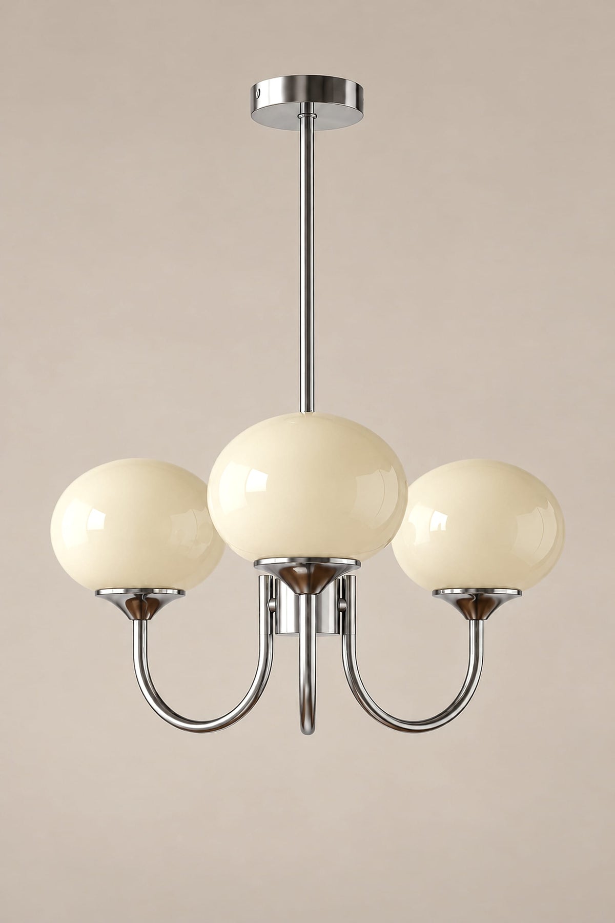 LampeHub Suspension Lustre 3 bras – argenté – crème / Blanc chaud Lustre Bauhaus Globes Rose – Bras Dorés