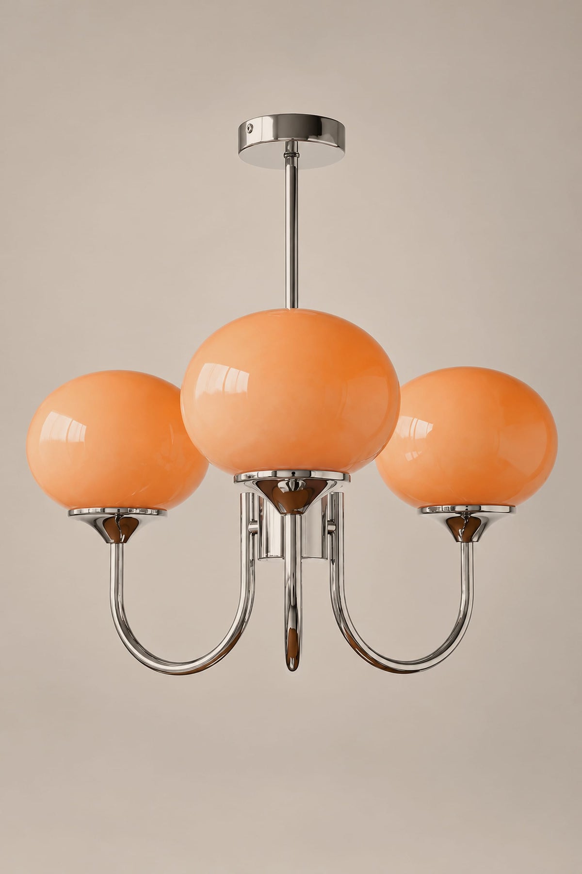 LampeHub Suspension Lustre 3 bras – argenté – orange / Blanc chaud Lustre Bauhaus Globes Rose – Bras Dorés