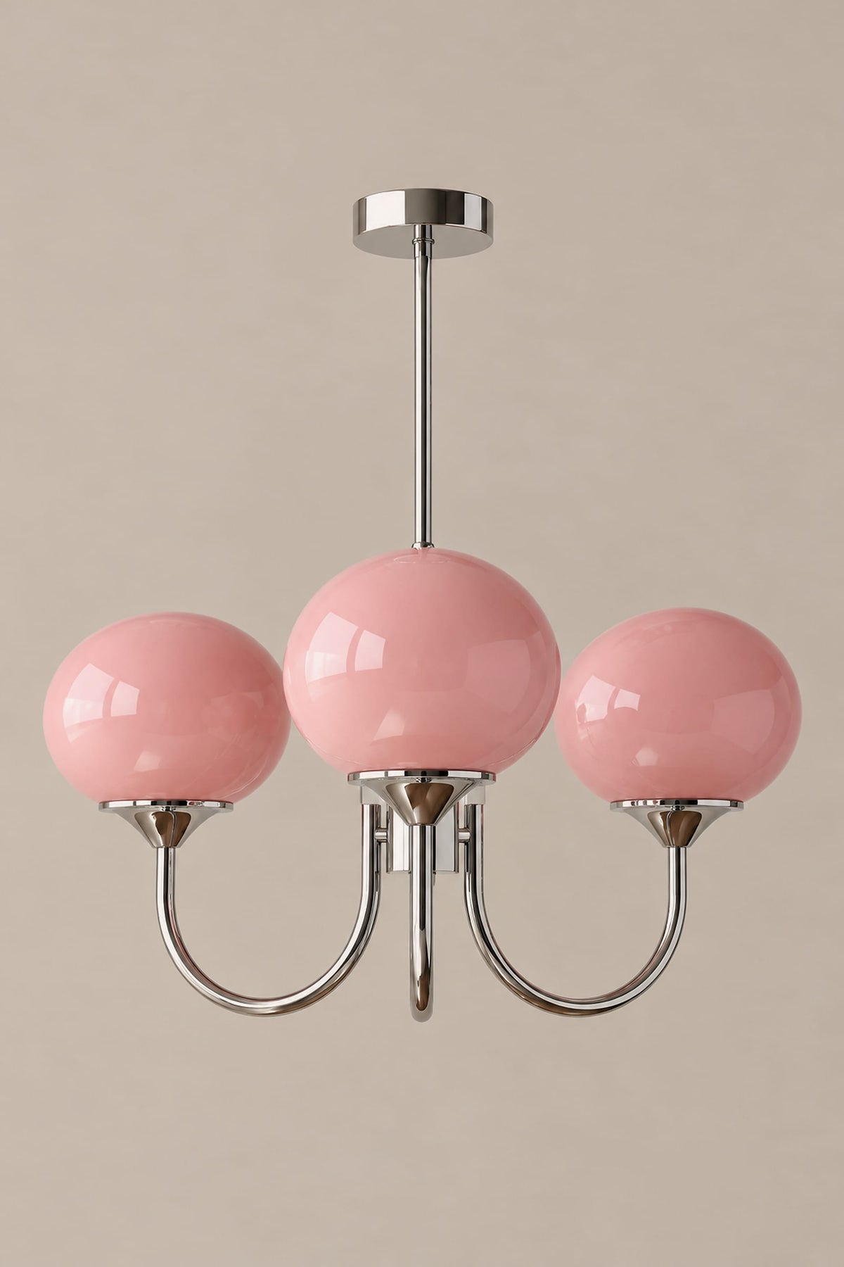 LampeHub Suspension Lustre 3 bras – argenté – rose / Blanc chaud Lustre Bauhaus Globes Rose – Bras Dorés