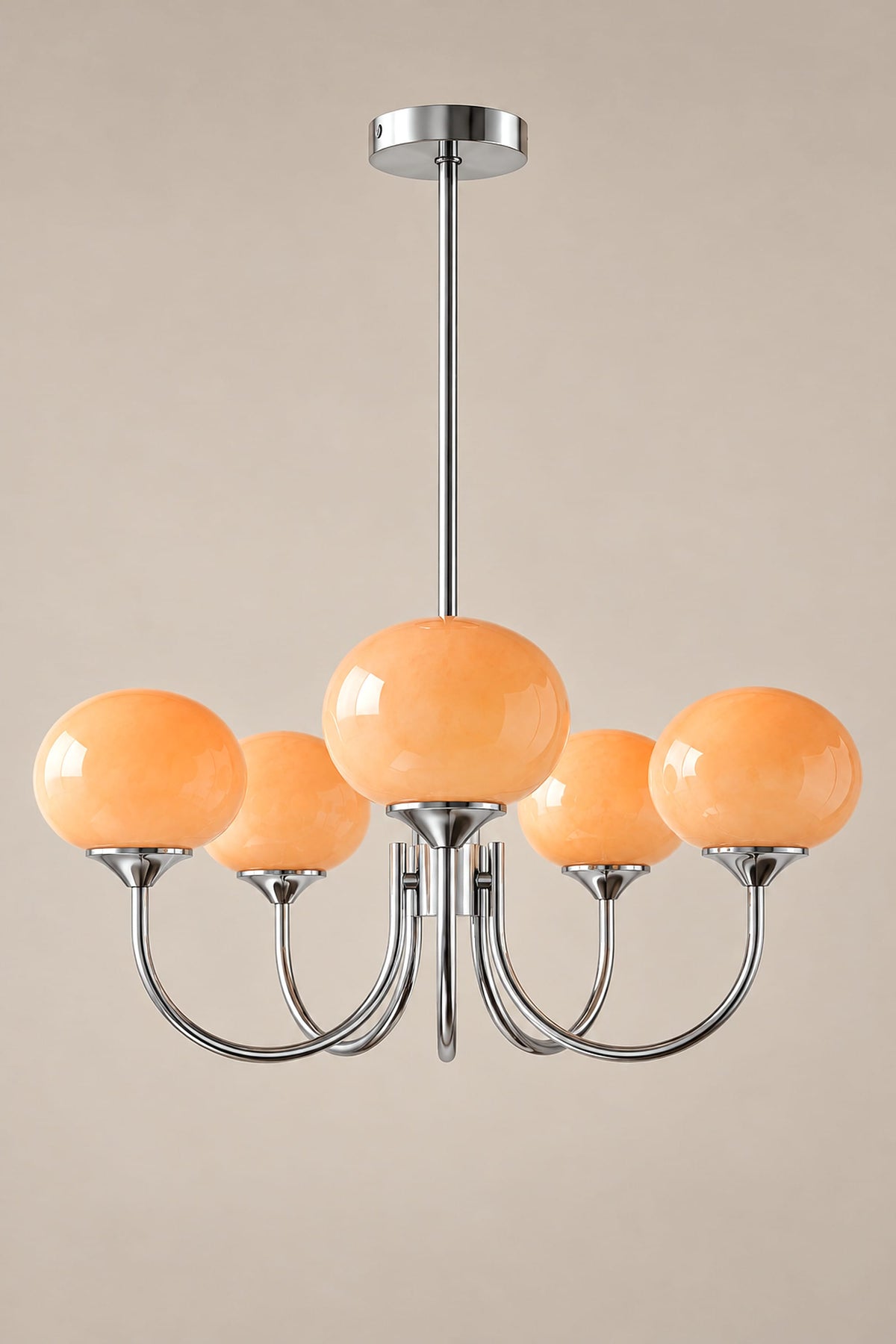 LampeHub Suspension Lustre 5 bras – argenté – orange / Blanc chaud Lustre Bauhaus Globes Rose – Bras Dorés