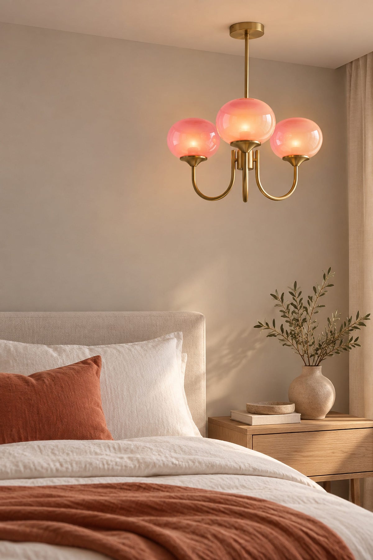 LampeHub Suspension Lustre Bauhaus Globes Rose – Bras Dorés