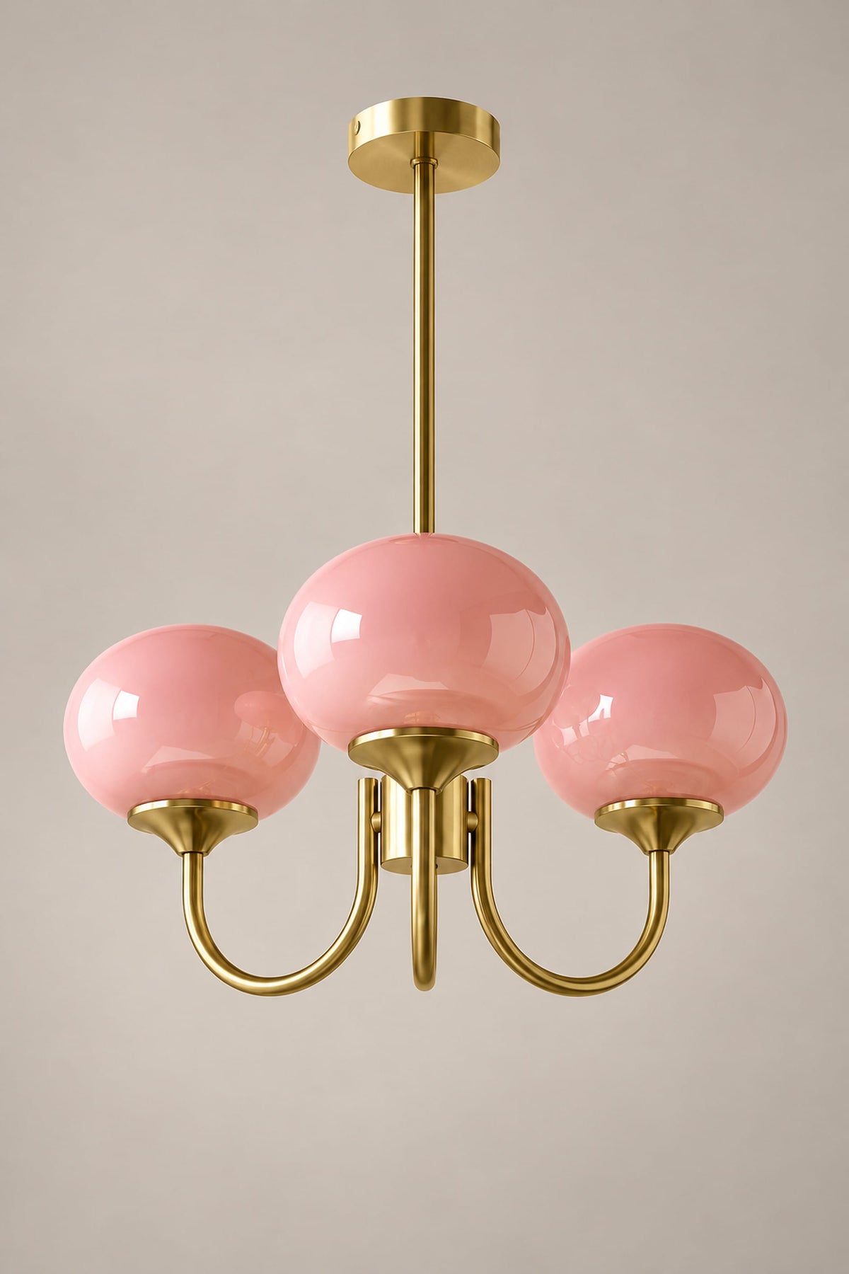 LampeHub Suspension Lustre Bauhaus Globes Rose – Bras Dorés