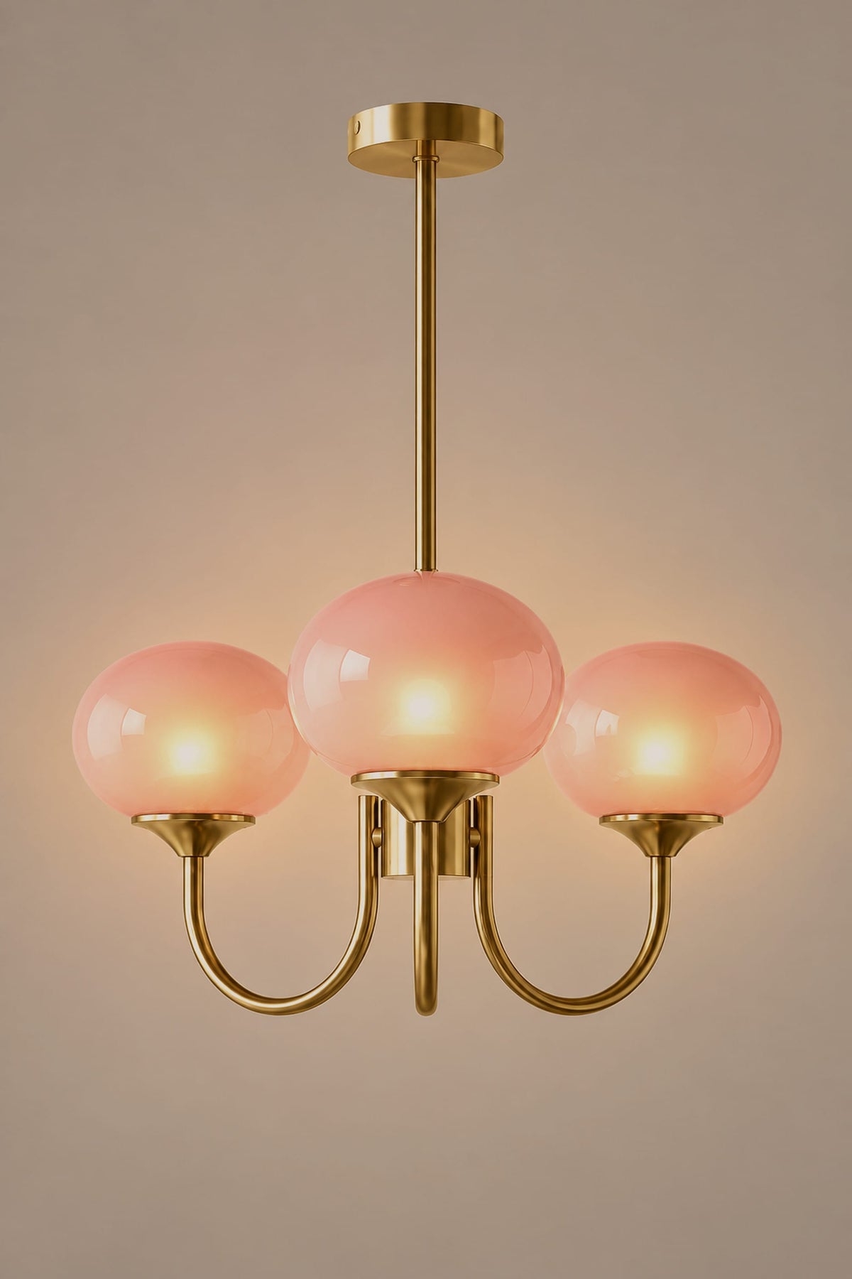 LampeHub Suspension Lustre Bauhaus Globes Rose – Bras Dorés