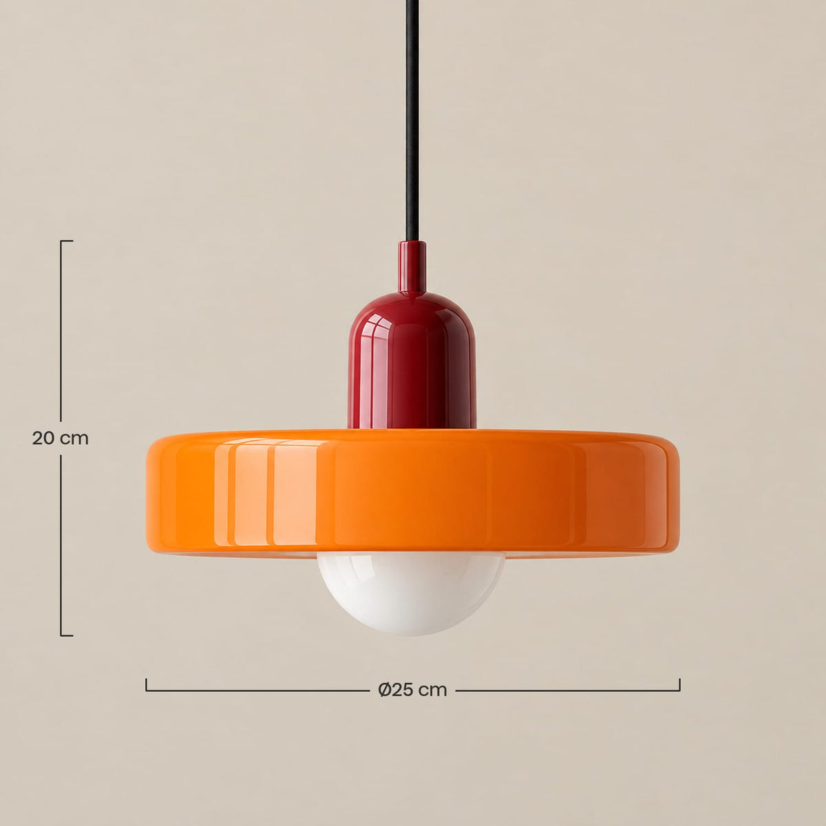 Dimensions – Suspension Bauhaus Verre Coloré ou Fumé – Suspension Cuisine Rétro Années 70