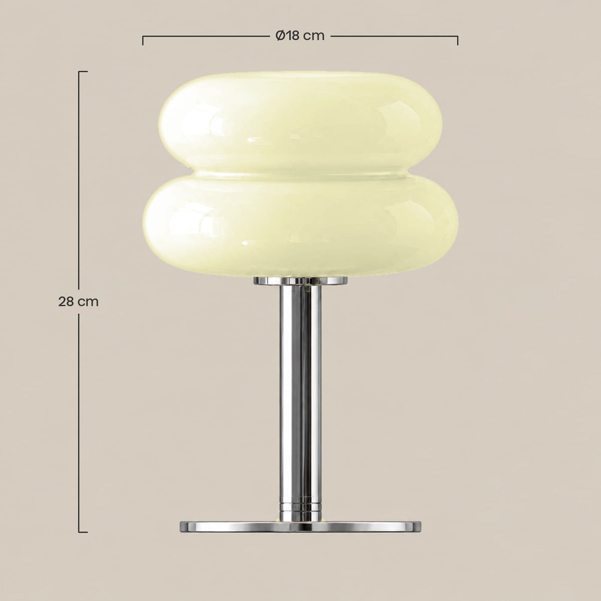 Dimensions – Lampe de Chevet Bauhaus en Verre Crème – Lampe à Poser Rétro Années 70