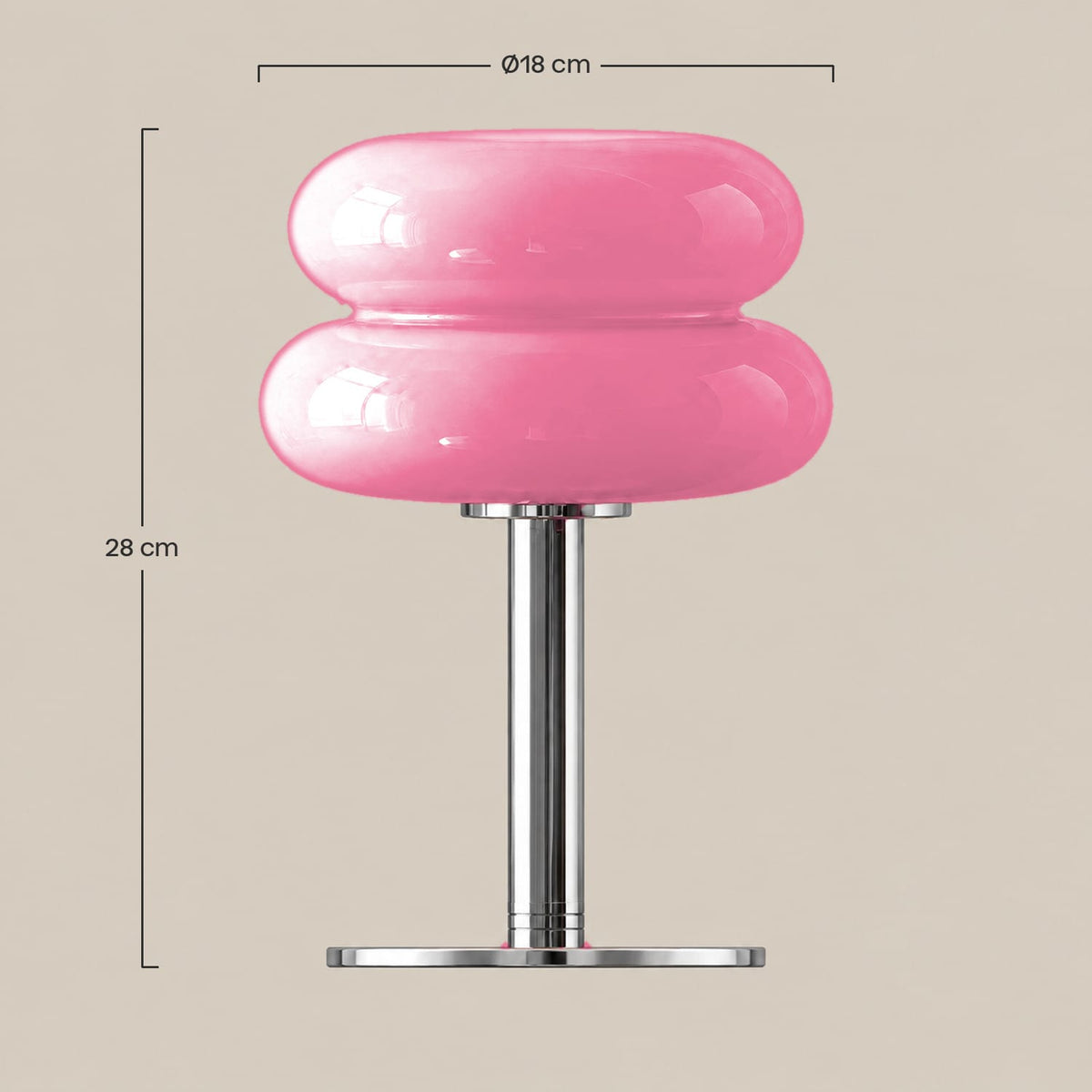Dimensions – Lampe de Chevet Bauhaus en Verre Rose – Lampe à Poser Rétro Années 70
