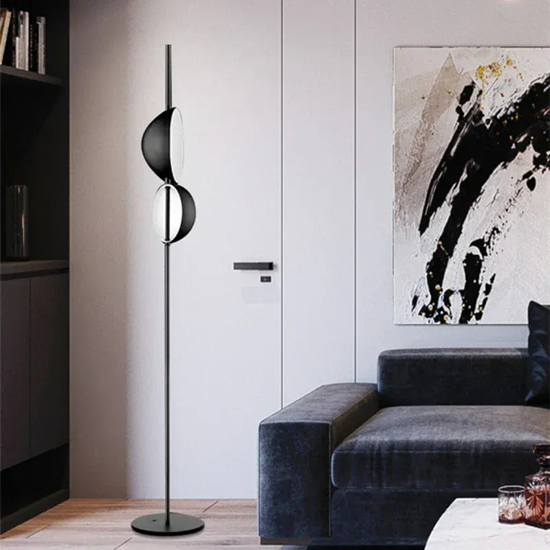 LampeHub Vintage black gold floor lamp LED minimalist Superluna Floor Lamp Double Lampshade reading bedside living room standing lights