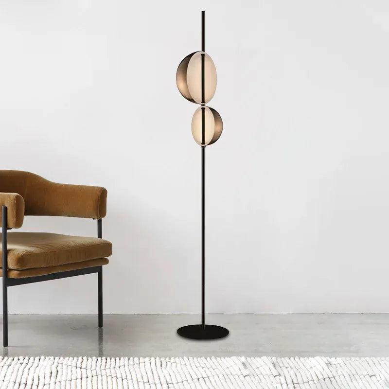 LampeHub Vintage black gold floor lamp LED minimalist Superluna Floor Lamp Double Lampshade reading bedside living room standing lights