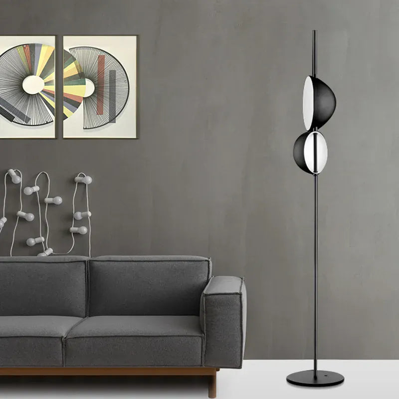 LampeHub Vintage black gold floor lamp LED minimalist Superluna Floor Lamp Double Lampshade reading bedside living room standing lights