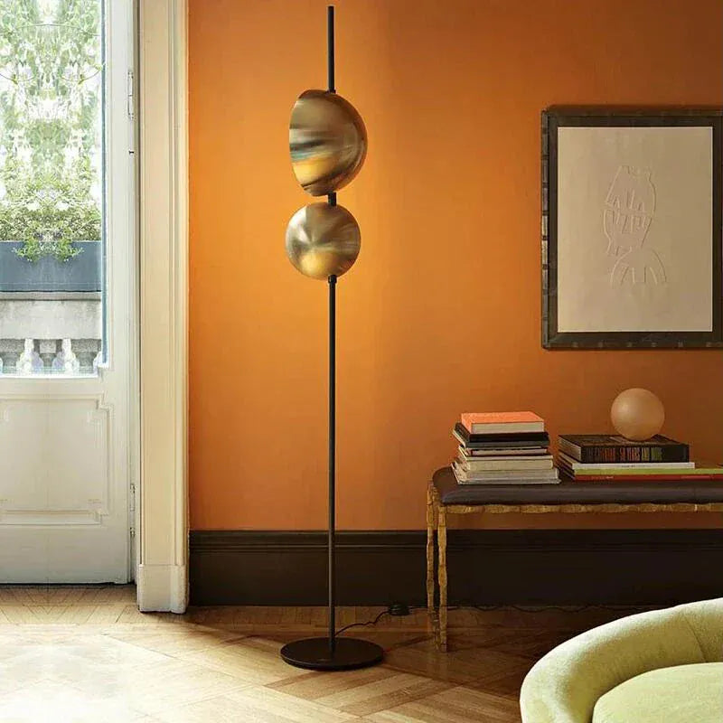 LampeHub Vintage black gold floor lamp LED minimalist Superluna Floor Lamp Double Lampshade reading bedside living room standing lights