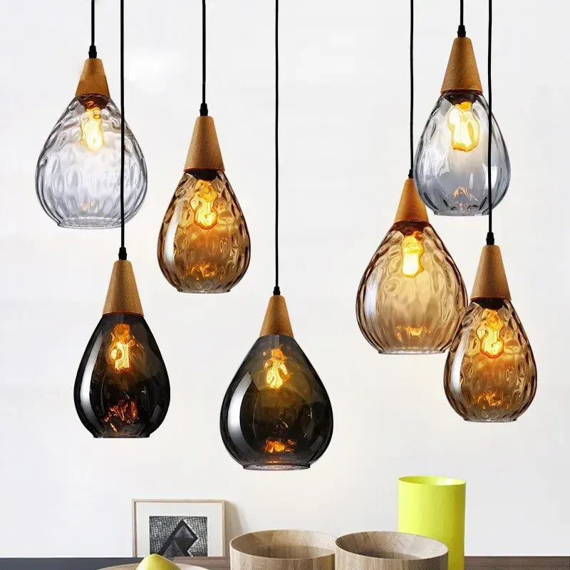 LampeHub Vintage Loft Water Patterned Glass Pendant Light Restaurant Bar Counter Hanging Lamps