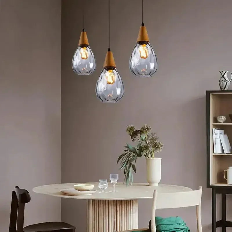 LampeHub Vintage Loft Water Patterned Glass Pendant Light Restaurant Bar Counter Hanging Lamps