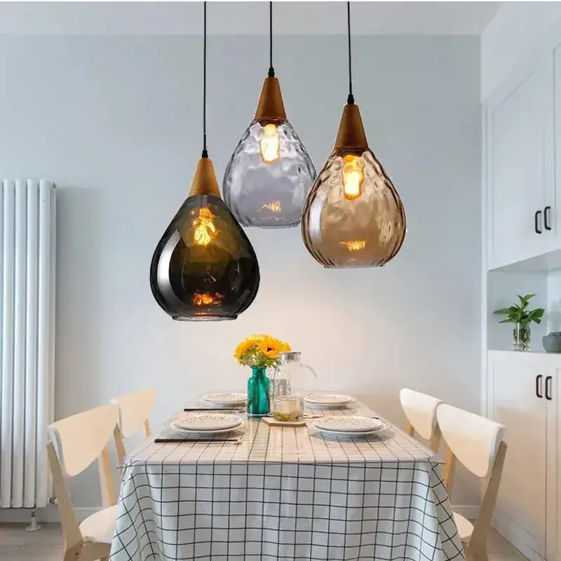 LampeHub Vintage Loft Water Patterned Glass Pendant Light Restaurant Bar Counter Hanging Lamps
