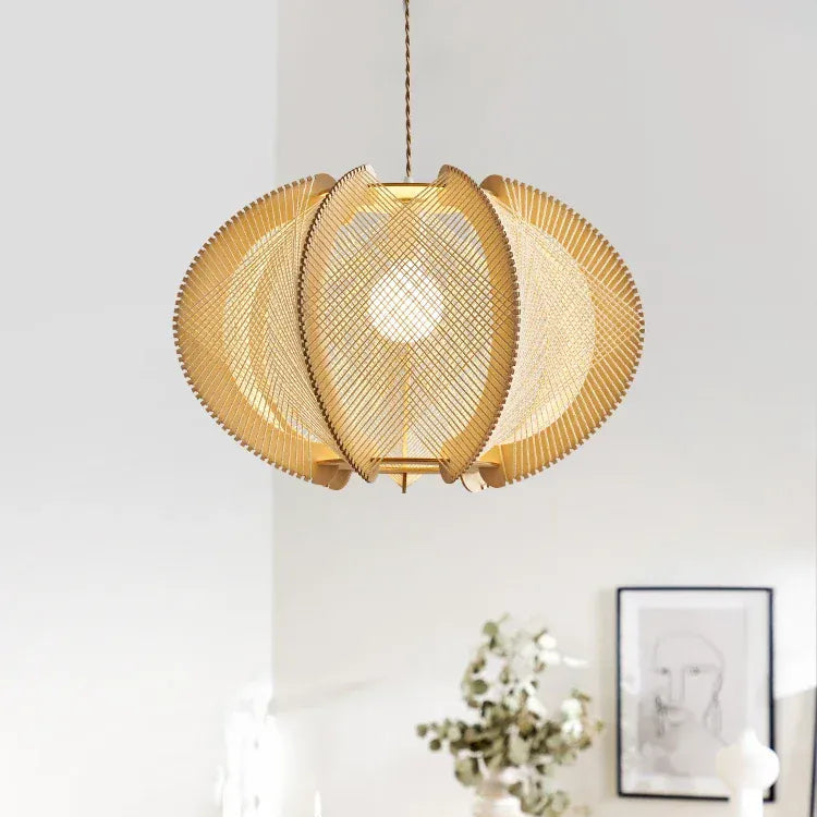 LampeHub Wabi Sabi Pendant Lights Hemp Rope Wood Chandelier Living Room Bedroom Hanging Lamps For Ceiling Room Decor Lustre