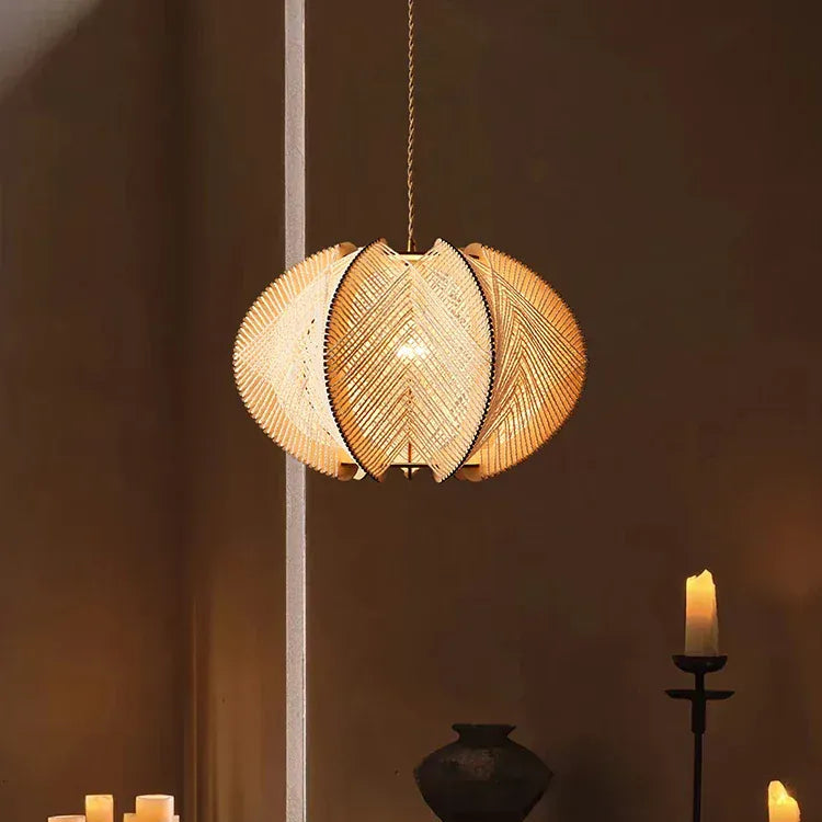 LampeHub Wabi Sabi Pendant Lights Hemp Rope Wood Chandelier Living Room Bedroom Hanging Lamps For Ceiling Room Decor Lustre
