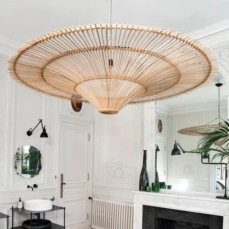 LampeHub Wabi-sabi Retro Restaurant Bedroom Chandeliers High-end Hotel Living Room Decoration Southeast Asian Style Rattan Pendant Lamps