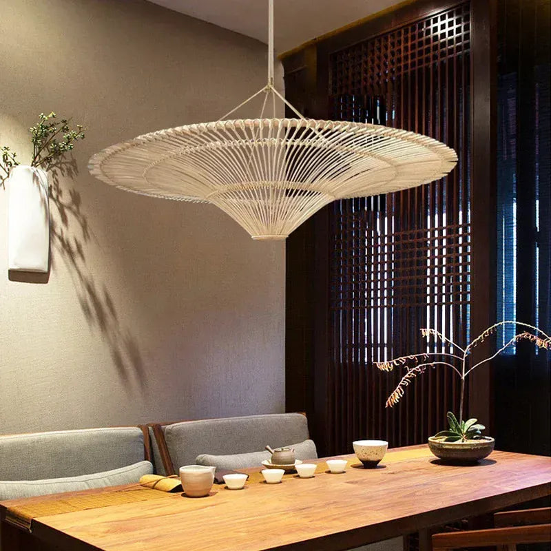 LampeHub Wabi-sabi Retro Restaurant Bedroom Chandeliers High-end Hotel Living Room Decoration Southeast Asian Style Rattan Pendant Lamps