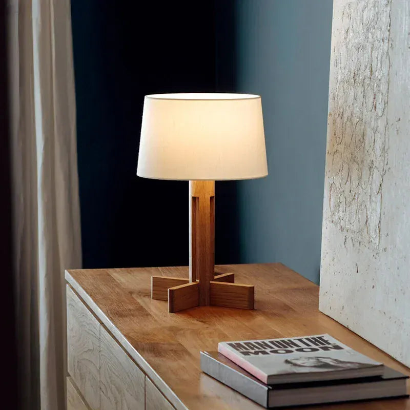 LampeHub Wabi Sabi Wood Floor Lamp Japanese Fabric Stand Light Rustic Living Room Shop Restaurant Floor Light Bedside Table Corner Lustre