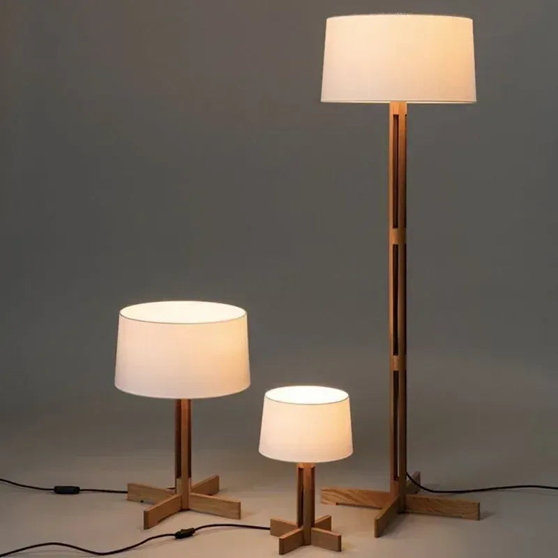 LampeHub Wabi Sabi Wood Floor Lamp Japanese Fabric Stand Light Rustic Living Room Shop Restaurant Floor Light Bedside Table Corner Lustre