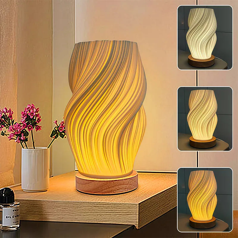 LampeHub White / Threecoloradjustable Modern minimalist cream-colored table lamp with wooden base featuring three adjustable color temperatures. Ideal for living room