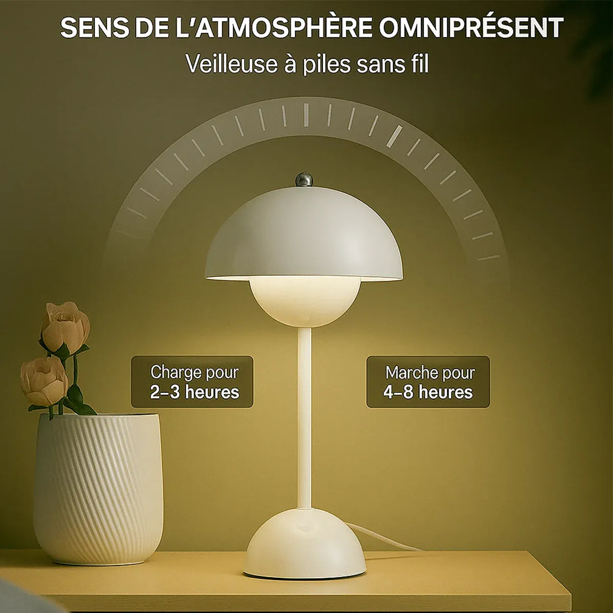 Ma boutique Blanc Lampe de chevet champignon Blanc- Sans fil