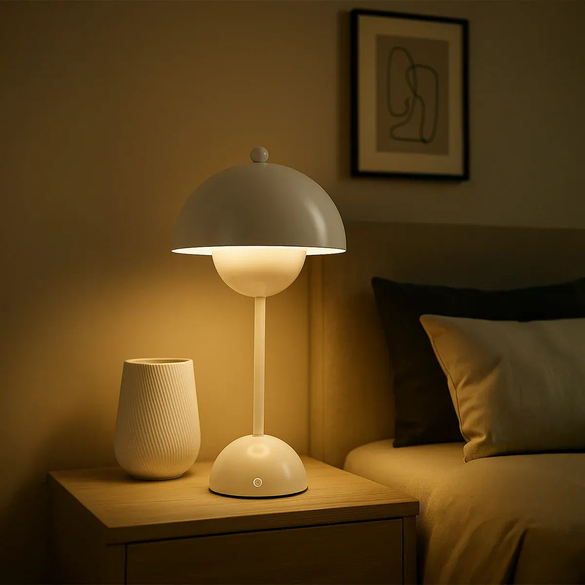 Ma boutique Blanc Lampe de chevet champignon Blanc- Sans fil
