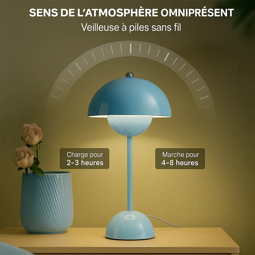 Ma boutique Bleu Lampe de chevet champignon Bleu - Sans fil