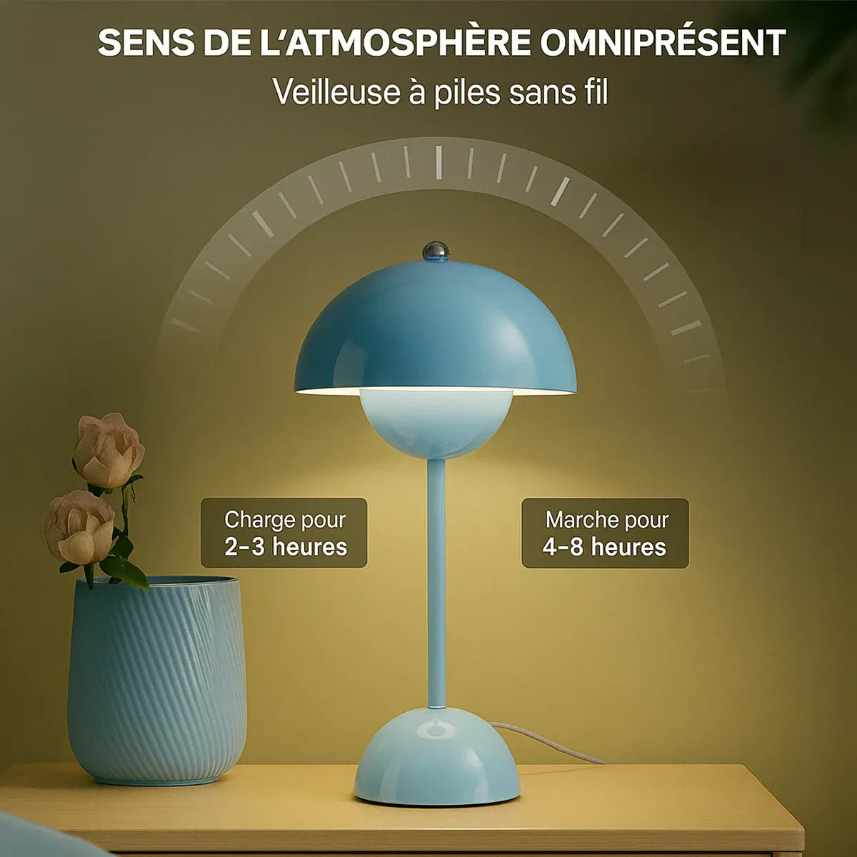 Ma boutique Bleu Lampe de chevet champignon Bleu - Sans fil