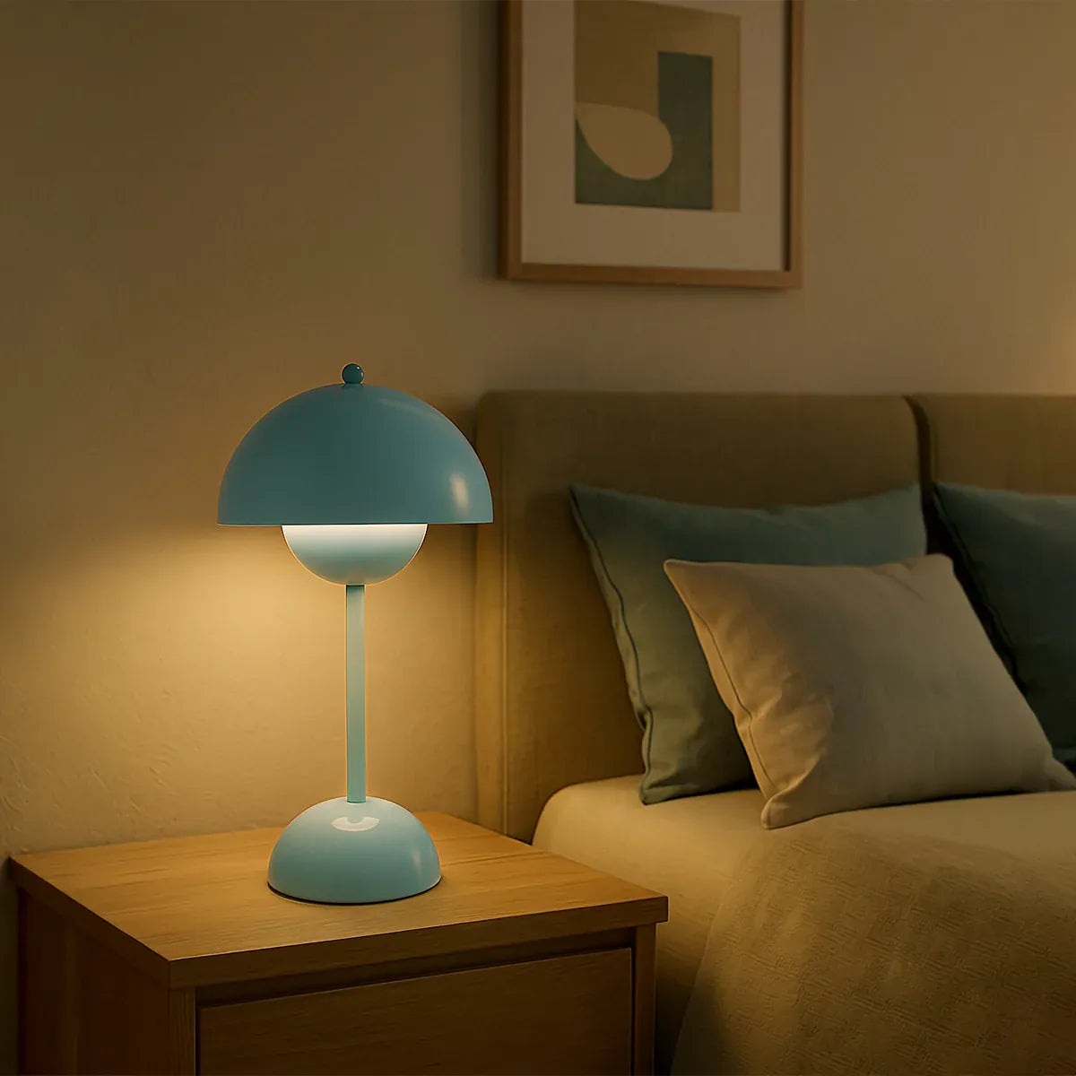 Ma boutique Bleu Lampe de chevet champignon Bleu - Sans fil