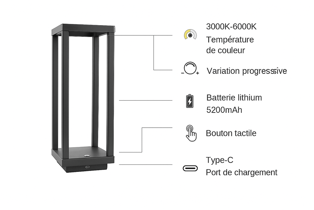 Ma boutique Gris Lampe de chevet Design Luxe