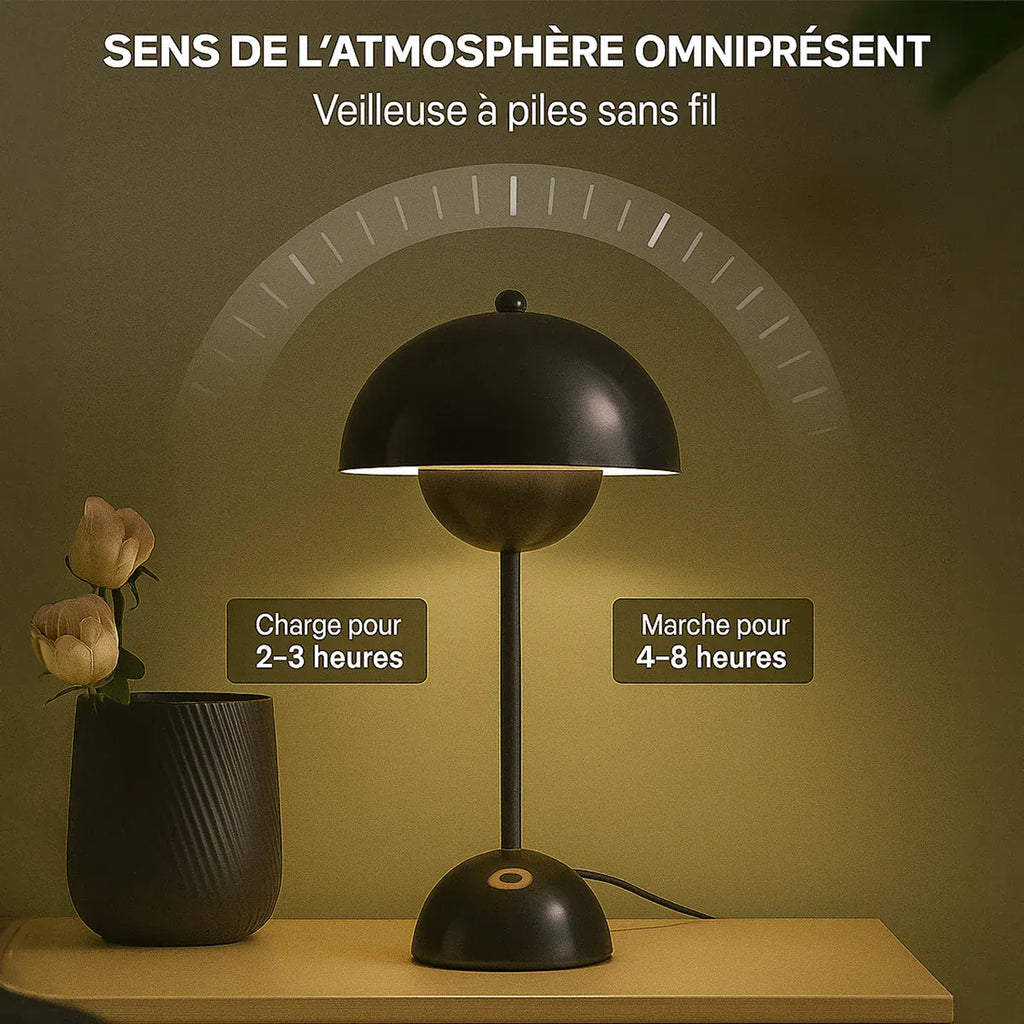 Ma boutique Noir Lampe de chevet champignon Noir - Sans fil