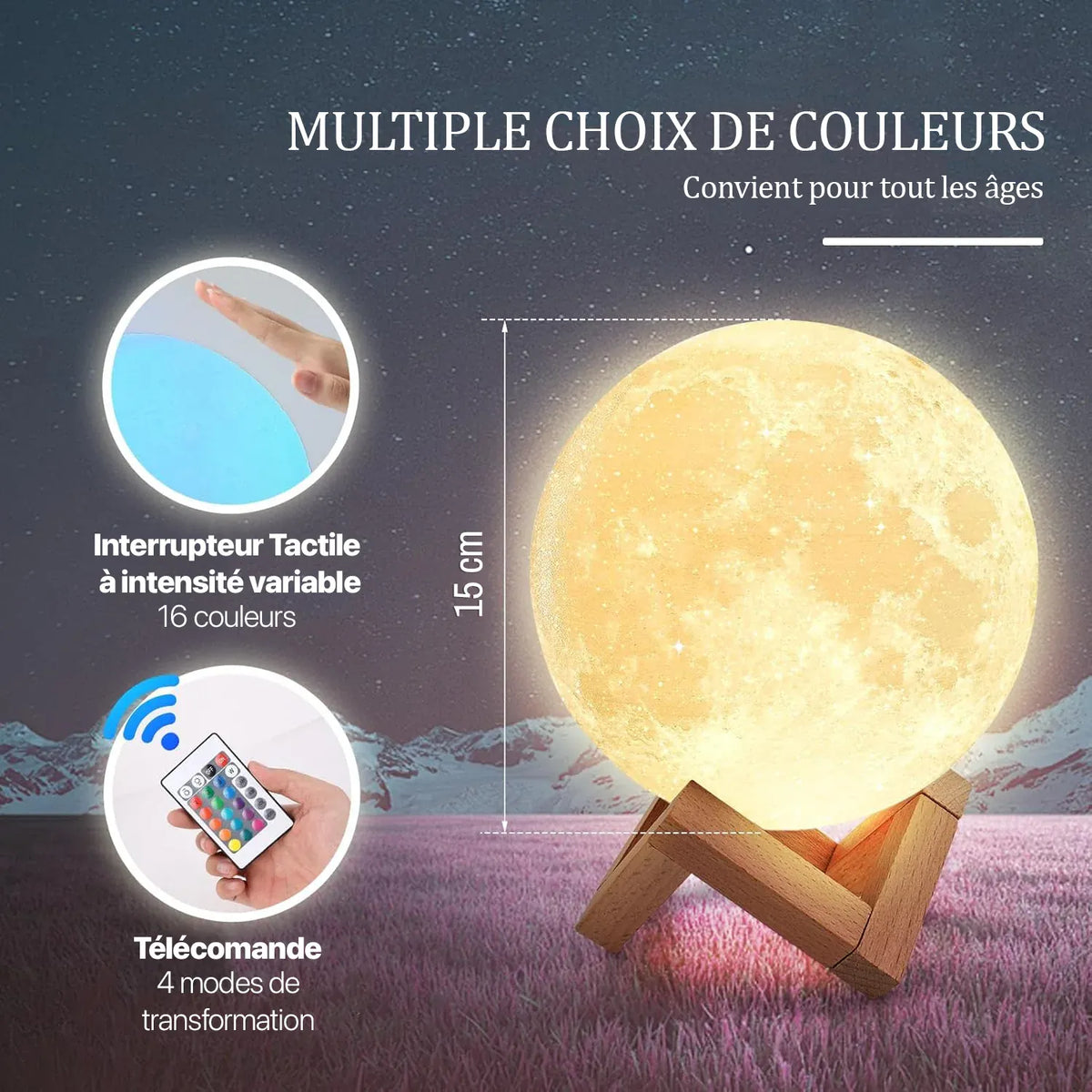 Ma boutique Orange Lampe de chevet Lune